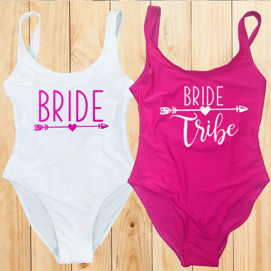 S-3XL One-Piece Swimsuit Women Team Bride Summer Swimwear Higt Cut Low Back Bathing Suit Bachelor Party Swimming Suit Beachwear