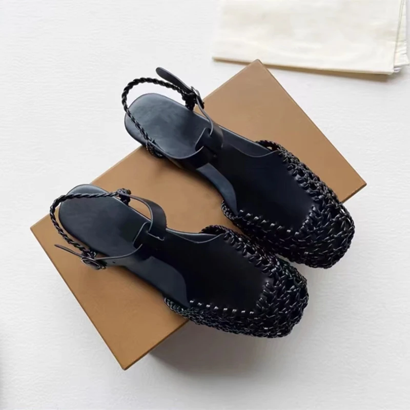 AIYUQI Women's Summer Sandals 2024 New Vintage Flat Mary-jane Shoes Fisherman Weave Roman Sandals Women