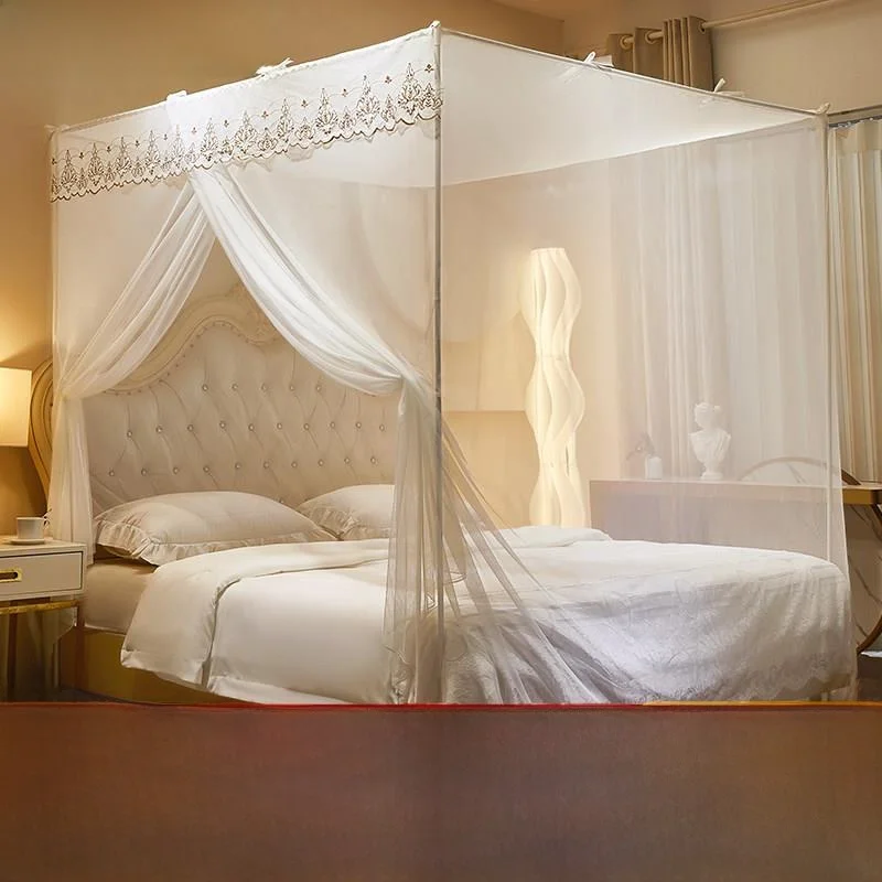 

Thickened Old Style Single Door Bedroom Mosquito Net Iron Art Painting Stand Single Person Easy Installation Lace Top Mesh Bo...