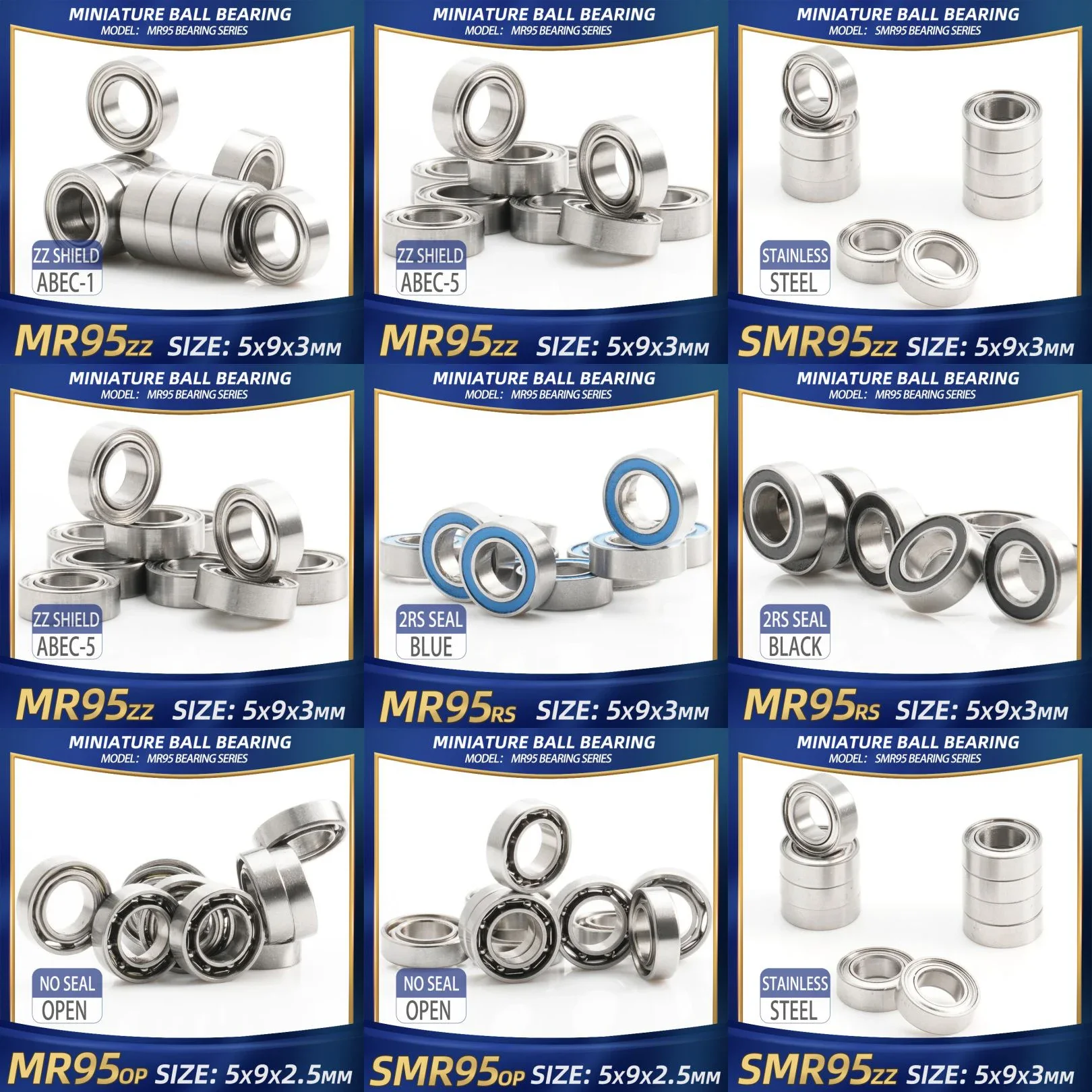 FUSHI MR95 ZZ Lager 5x9x3 mm 10 Stück MR95ZZ RS 2RS MR95Open Handstück Lager für Grafikkarte High Speed für Motor