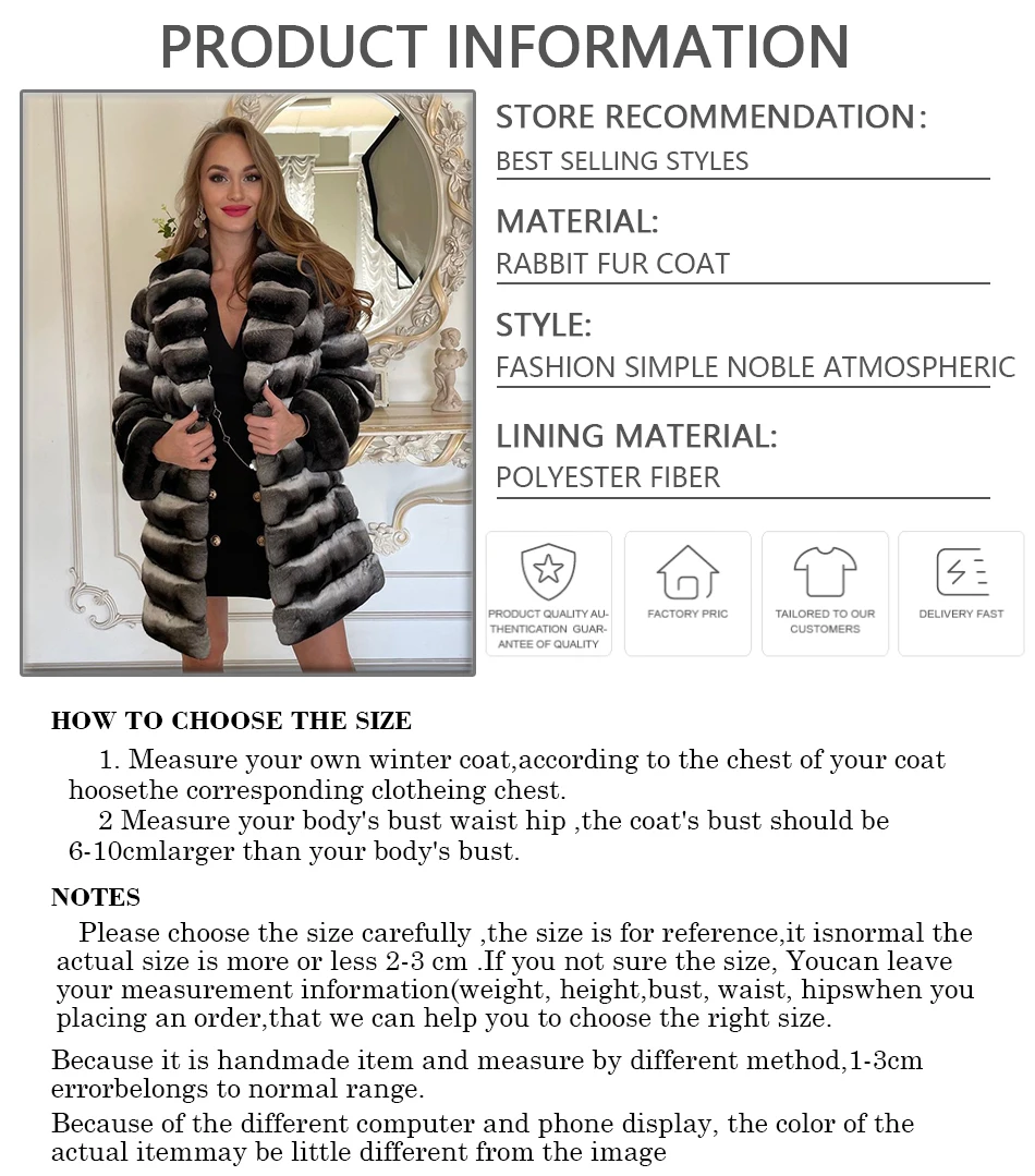 Winter Rabbit Fur Coats For Womens 2024 Fashion Luxury Chinchilla Rex Rabbit Fur Jackets With Turndown Collar