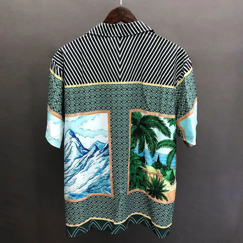 Vintage Playing Card Pattern Patchwork Print 2023 Summer Men Hawaiian Shirts Streetwear Beach Shirt Hip Hop Casual Holiday Tops