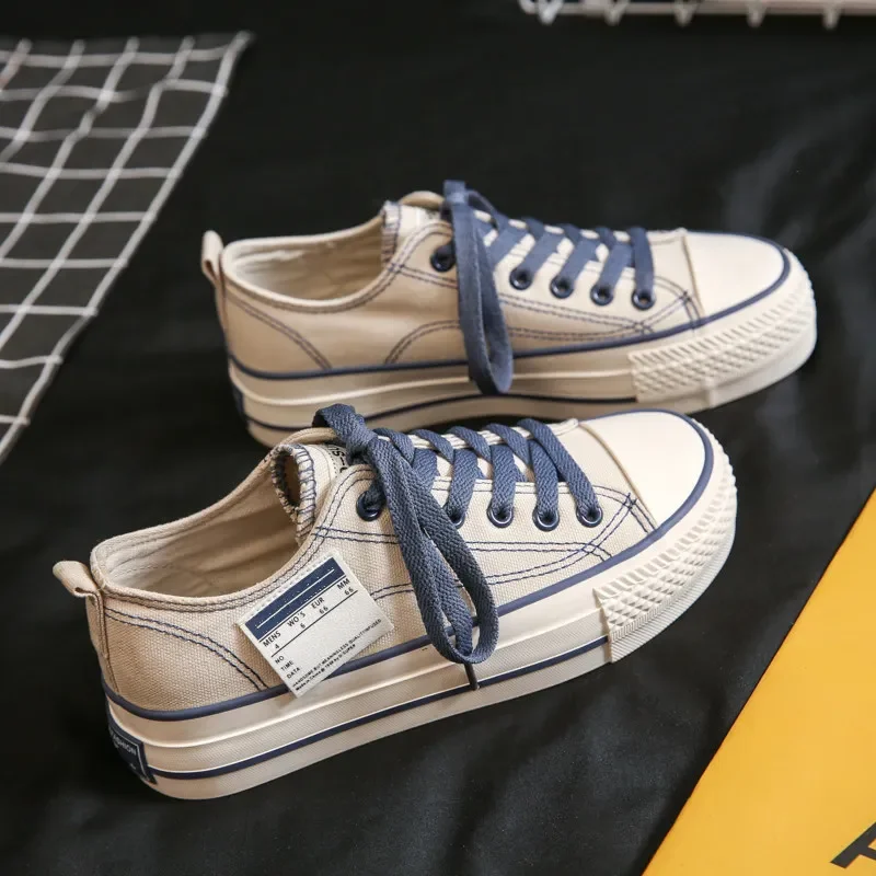 

Pop Solid Color Cut Korean Style Casual Thick Soled Canvas Shoes For Women Versatile Thick Soled Shoes For Heightening