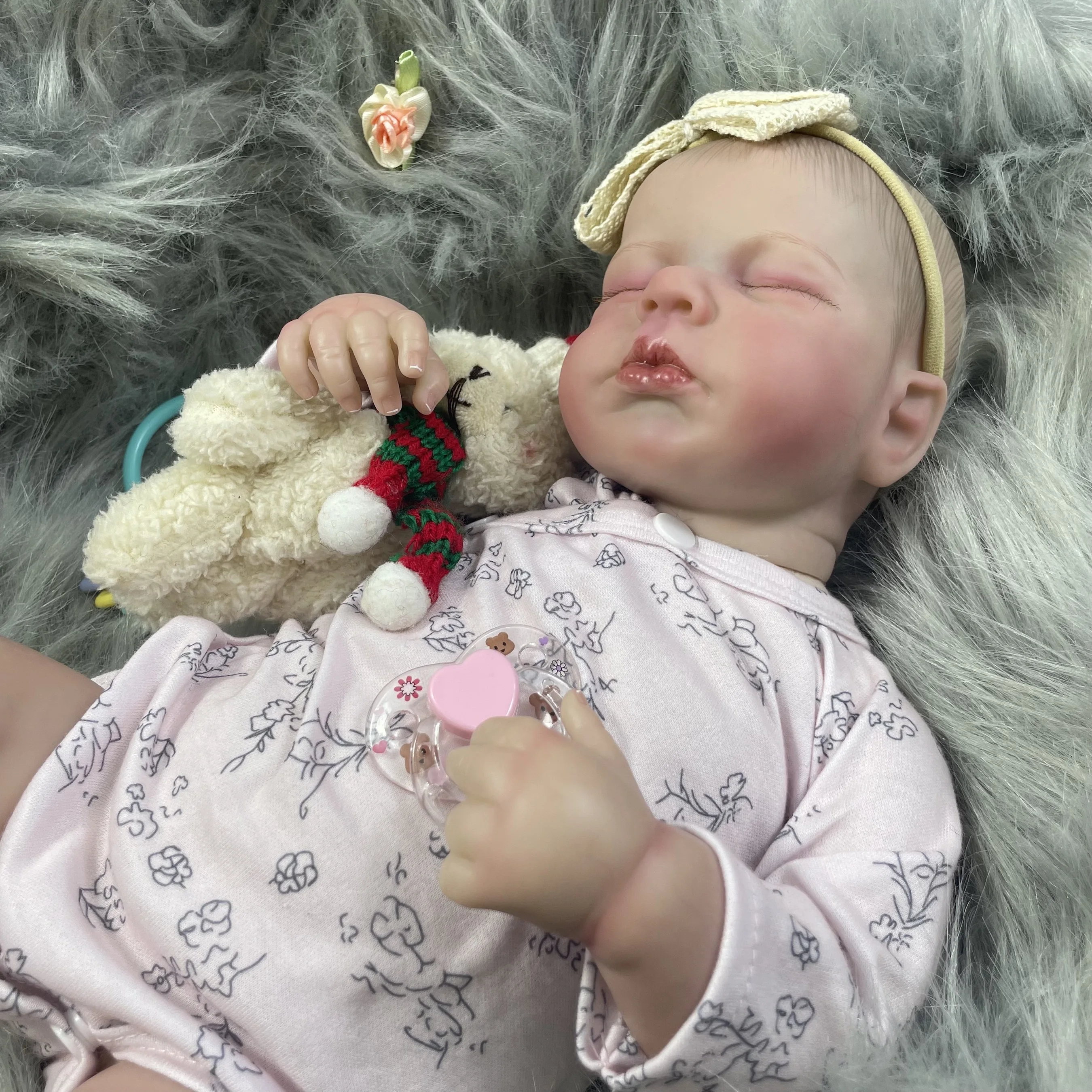 20 inch Adorable Reborn Dolls LouLou Sleeping Lifelike 3D Painted Skin Silicone Vinyl Cute Newborn Christmas Toy Gift For Girls