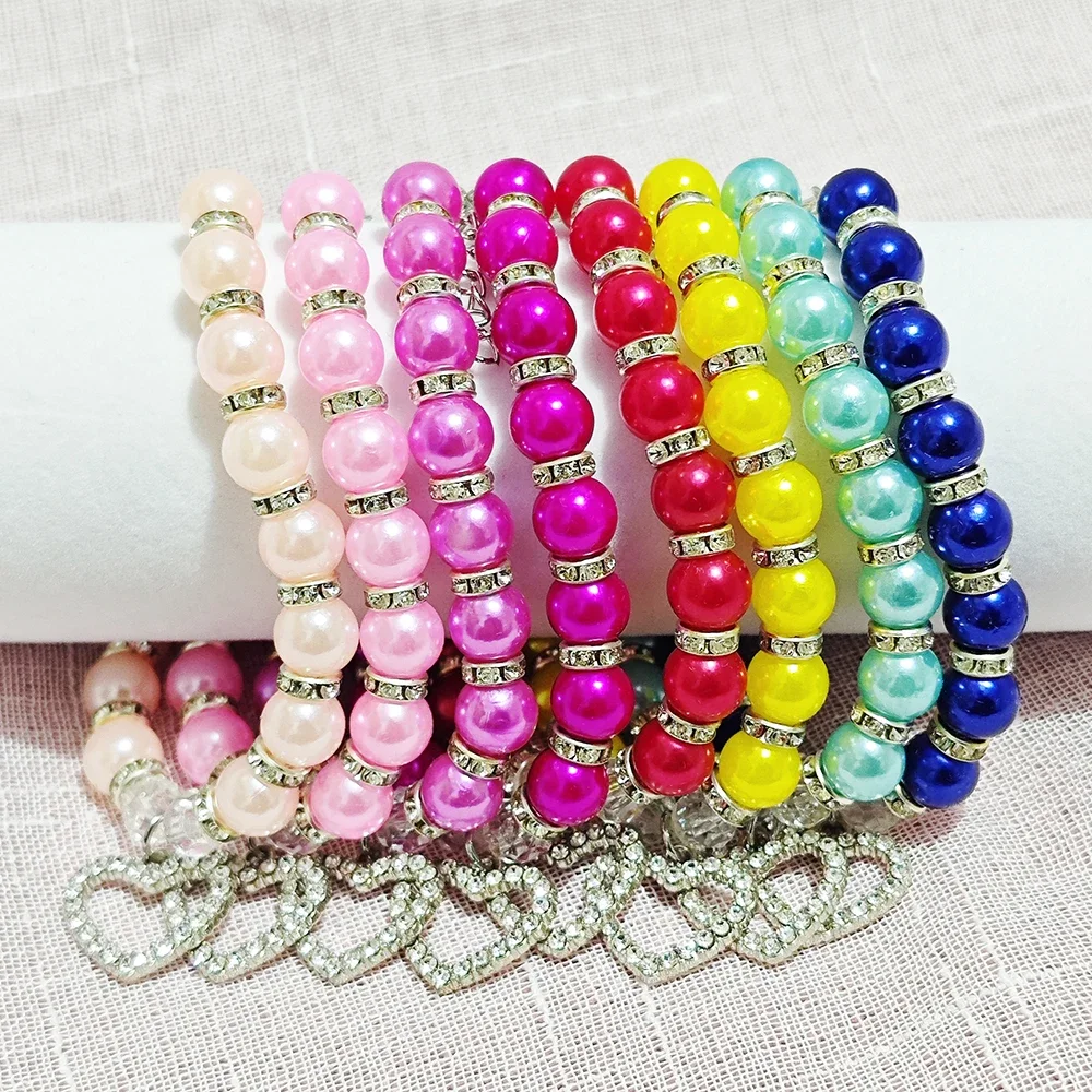 New Cute Pet Pearl Necklace with Heart-shaped Rhinestone Pendant Adjustable Cat Dog Collar Jewelry For Small Pets 8 Colors 고양이
