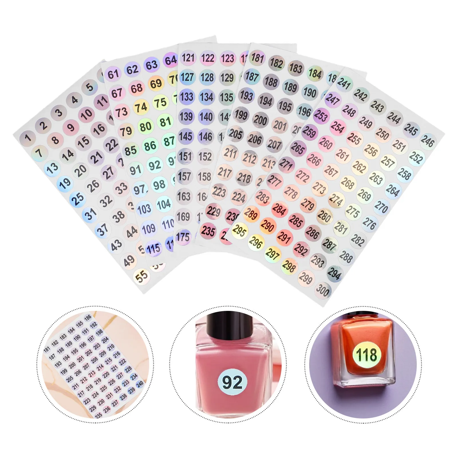 50Sheets Nail Art Labels Small Number Stickers Holographic Self Adhesive Round Number Stickers for Bottles Jars Classification