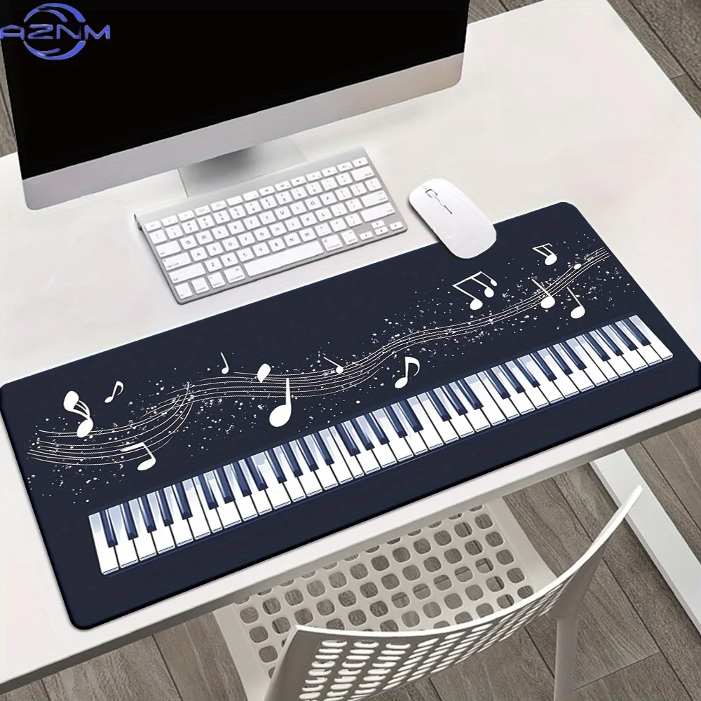 1 Piano Keyboard Design Mouse Pad - Black with White Music Notes and Sheet Music, Rubber Base, Suitable for Office and Gaming Se