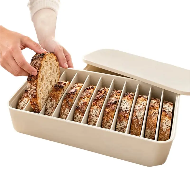 11-Slot Silicone Bread Freezer Box Airtight Sliced Bread Container With Lid Reusable Bread Freezer Box Beige