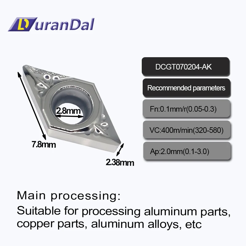 

Твердосплавная вставка DCGT070202 AK DCGT070204 AK L01, обработка алюминия и дерева, токарный станок с ЧПУ, режущие инструменты, 10 шт.