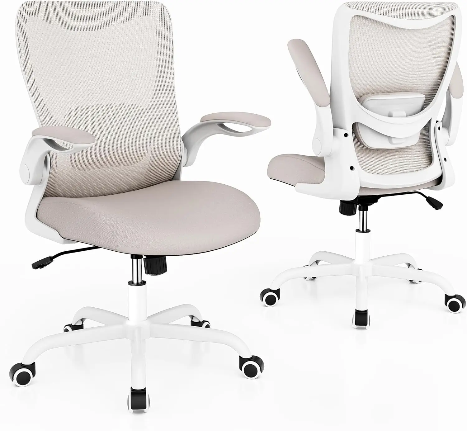 Ergonomic Office Chair with Adjustable Lumbar Support, Flip-Up Armrests, Breathable Mesh, Khaki view 6