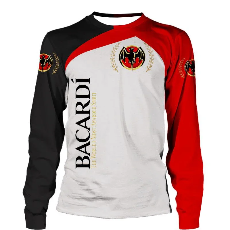 2025 New Men's Quick-drying Long Sleeves BACARDI Letter Printing Comfortable and Casual Breathable Sweat-absorbing Long Sleeves