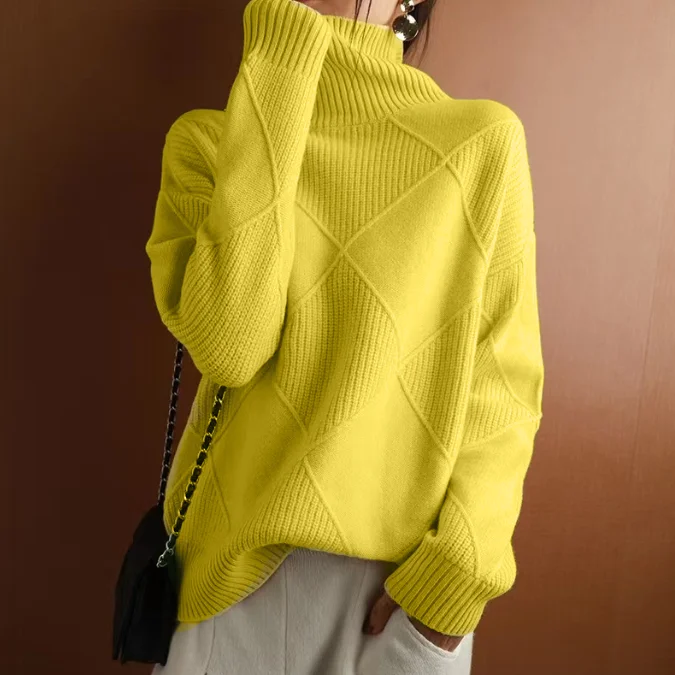 

Casual Home Turtleneck Sweater For Women Loose Solid Warm Pullover Top Spring Autumn Lazy Wind Knitted Bottoming Shirt 2025 New