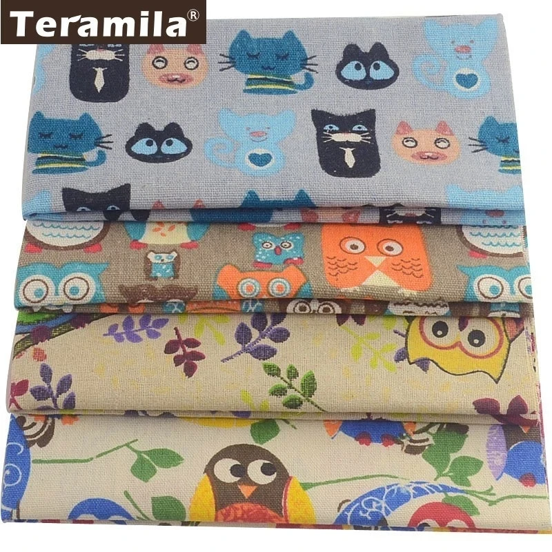 Teramila Wear-resistant Linen Fabric, Upholstery Fabrics, 4 Pcs Hessian Linen, Fat Quarter Bundle, Patchwork Cloth For Furniture