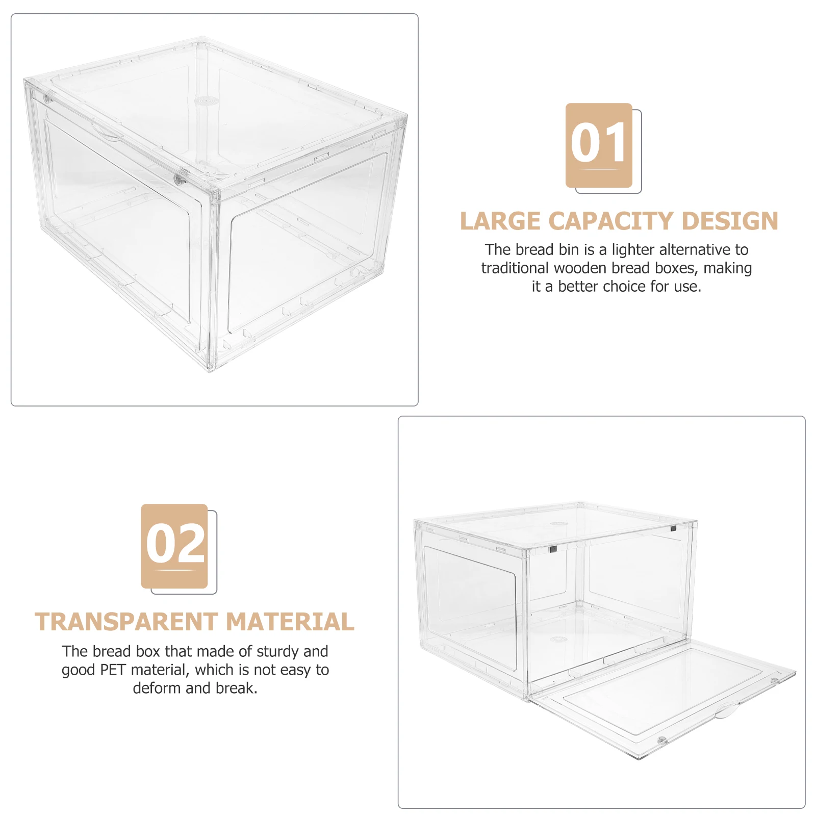 

Box Clear Large Pet Plastic Airtight Storage Container For Kitchen Counter Bread Holder Reusable Dustproof Bread Bin