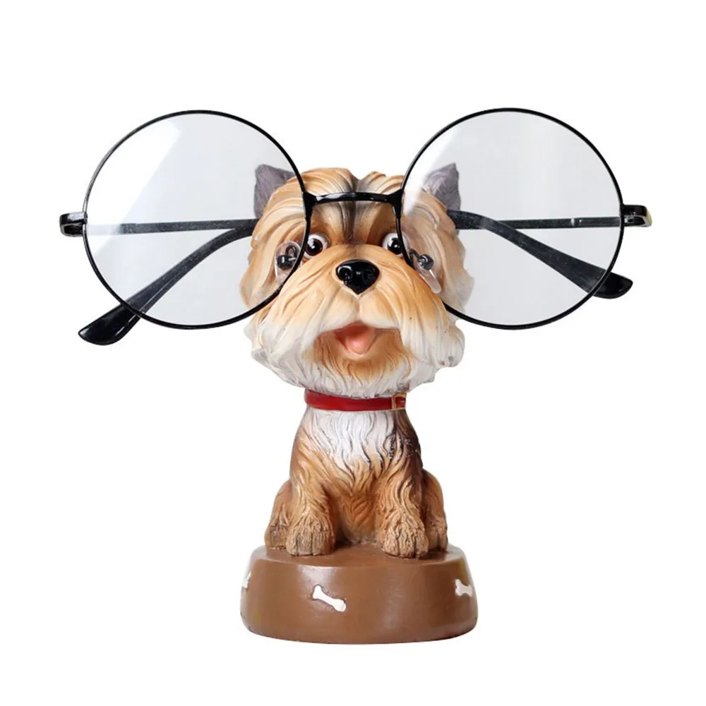 Animal Shaped Design Dog Figurines Glasses Holder Desktop Use Type Yellow Eyeglasses Display Stand Resin Animal Statues
