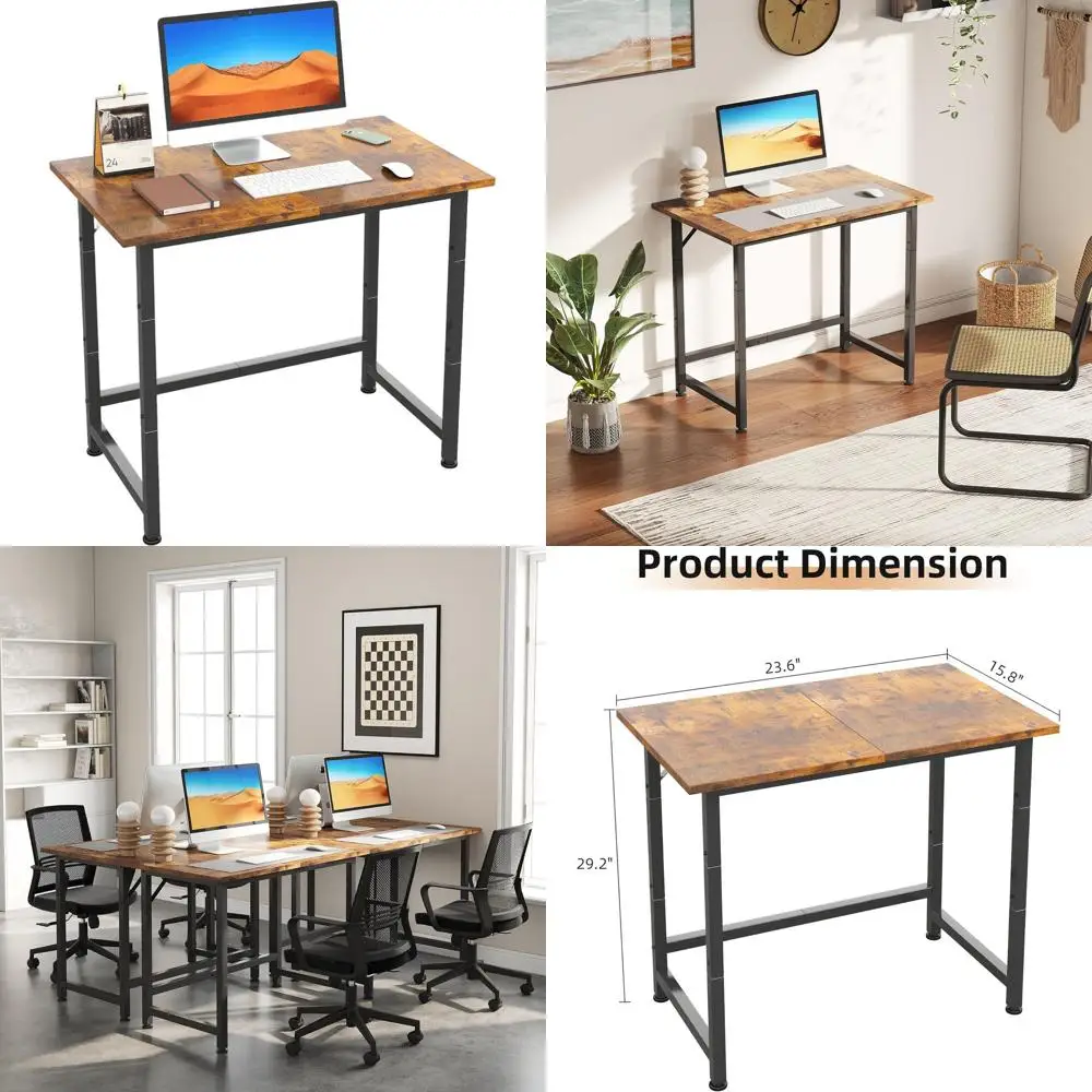 

24 Compact Desk for Small Spaces: Rustic Brown Mini Desk with Mousepad for Home, Office, Study