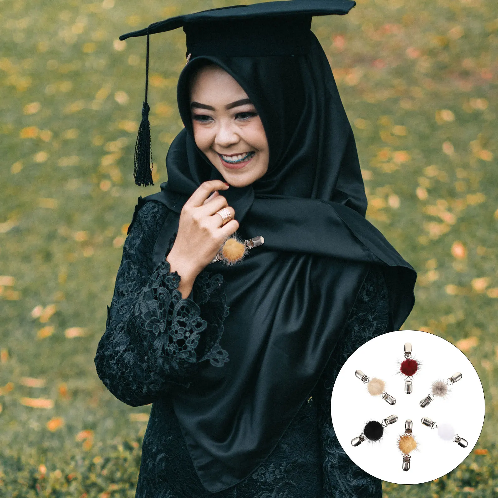 

6Pcs Fashionable Garment Clip Shiny Brooch Pin for Women Sweater Shawl Clip Pompom Cardigan Buckle Accessory Lightweight Design