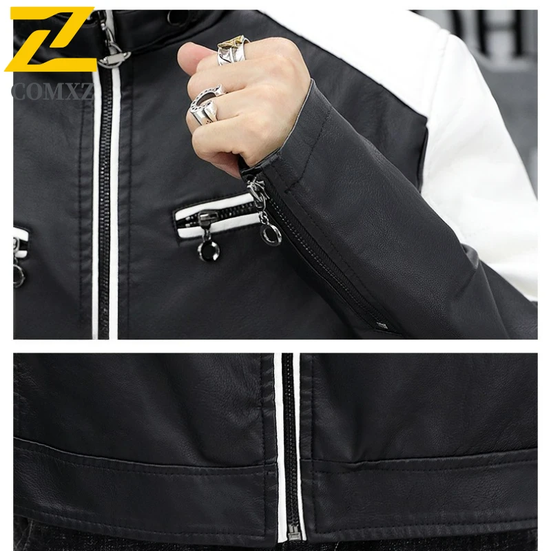 COMXZ Premium Men PU Leather Jacket Fashion Classic Turndown Collar Camping Coat Casual Daily Style Windproof Autumn Clothing