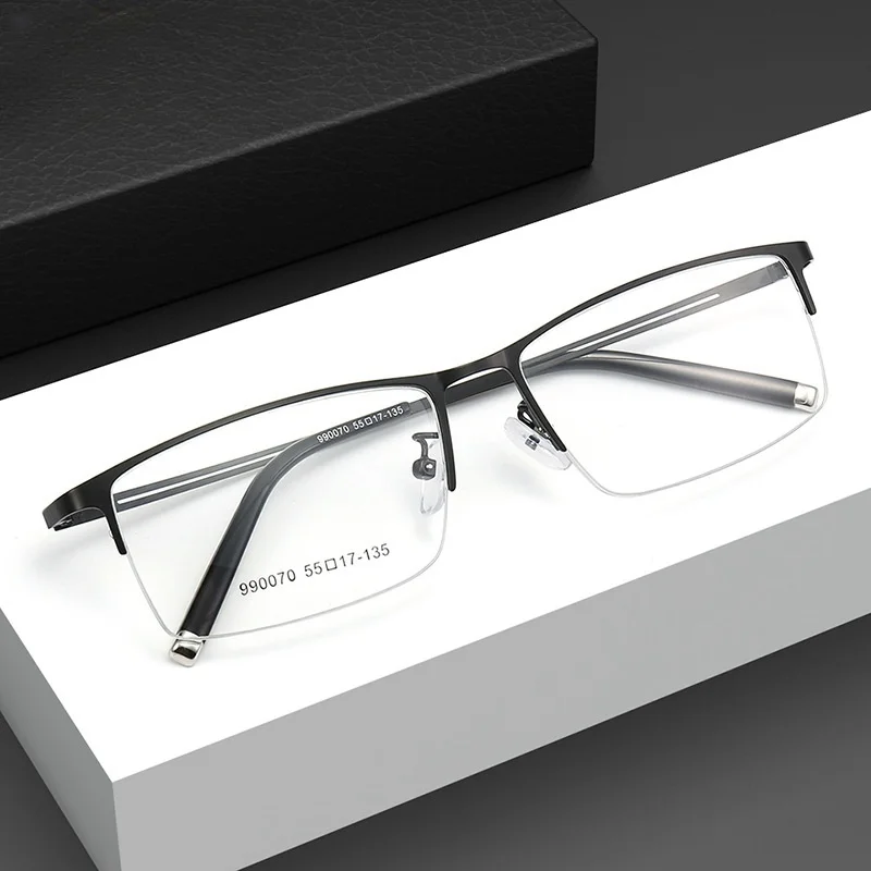 Black New Steel Plate Myopia Glasses Frame Business Casual Metal Optical Eyewear Steel Frame For Nearsighted Presbyopia