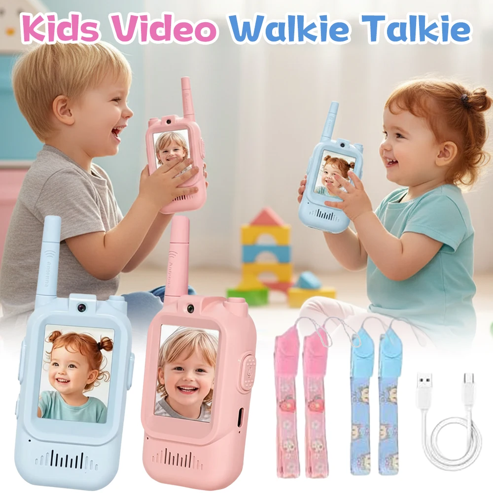 2PCS Video Walkie Talkies für Kinder Wiederaufladbare Walkie Talkies Spielzeug Lustige Video Intercom für Indoor Camping Reisen Geburtstag Geschenk