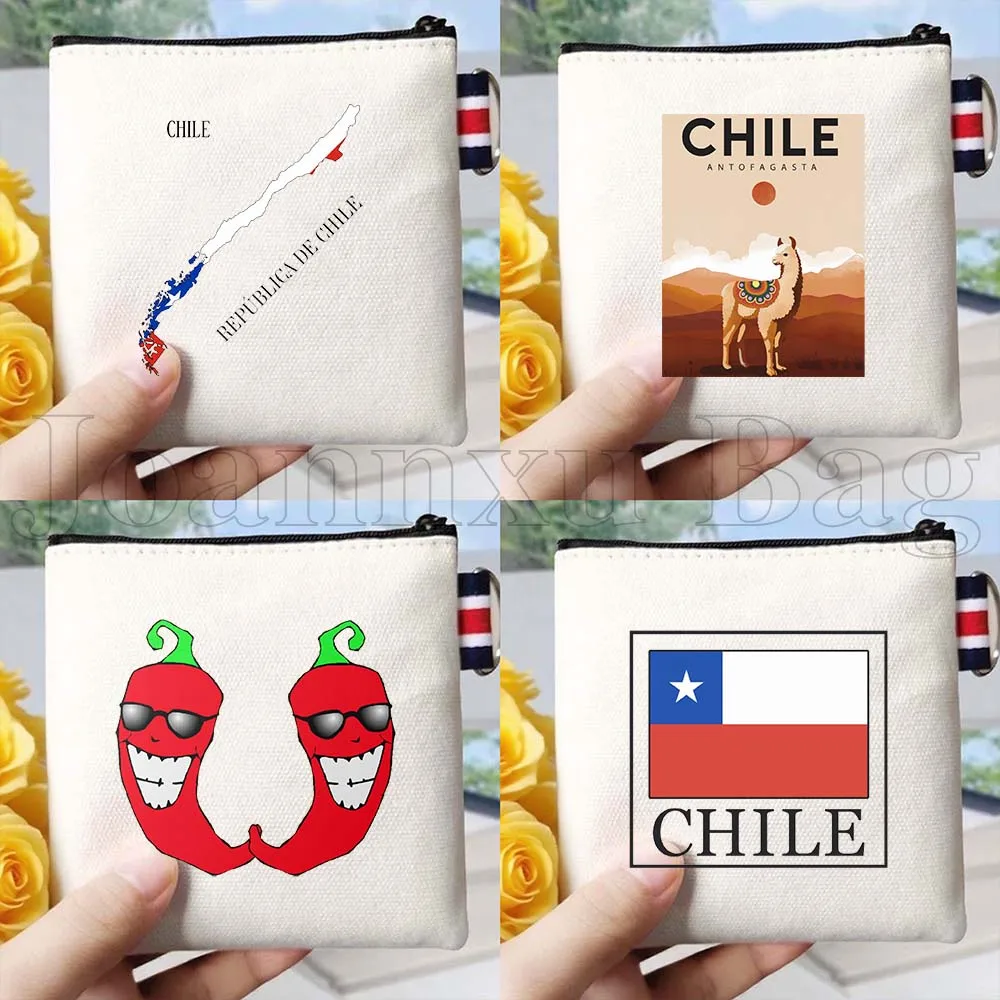 

Chile Flag Map Hot Chili Peppers Travel Gifts Canvas Bag Coin Purse Small Square Key Storage Card Bag Cotton Wallet Zipper Pouch