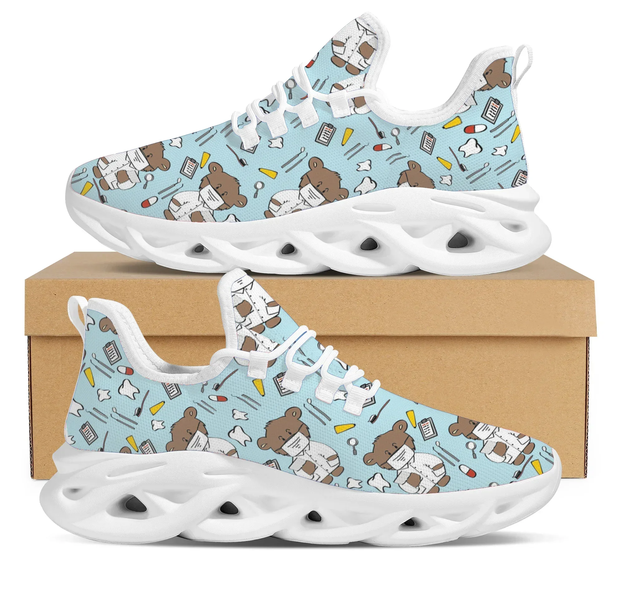 Cartoon Nurse Bear Pattern Women Platform Shoes Lace up Girls Mesh Swing Shoes Cute Bear Sport Shoes for Ladies 2022