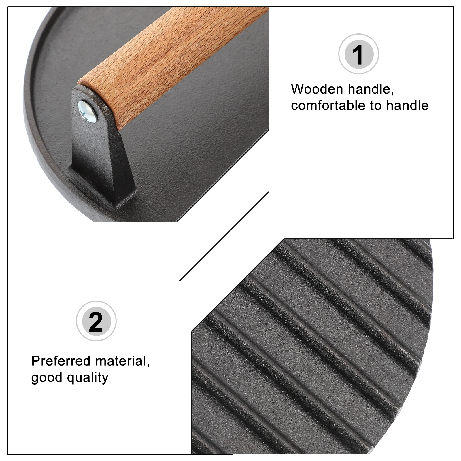 

Cast Iron Meat Press Board BBQ Steak Grill Tool Hamburger Patty Maker Steel Press Plate Wood Handle Compact for Outdoor