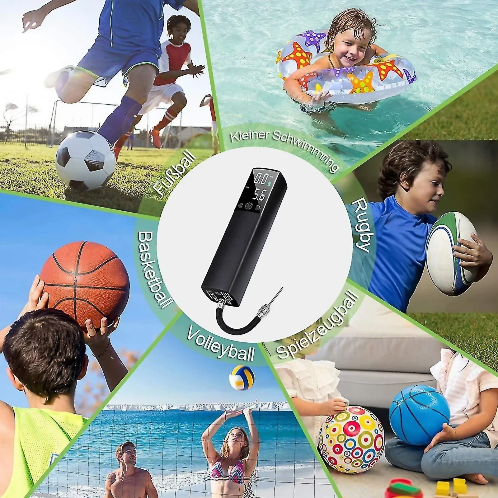 Automatic Electric Ball Pump Portable Ball Inflator for Inflatable Buoy, Basketball, Football, Volleyball and Rugby