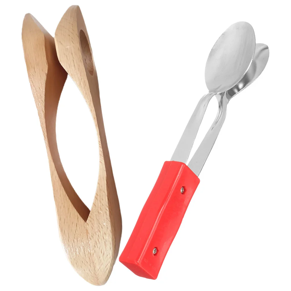 

2 Pcs Music Spoon Instrument Funny Instruments Musical Spoons Metal Plastic Handle Unique Wooden