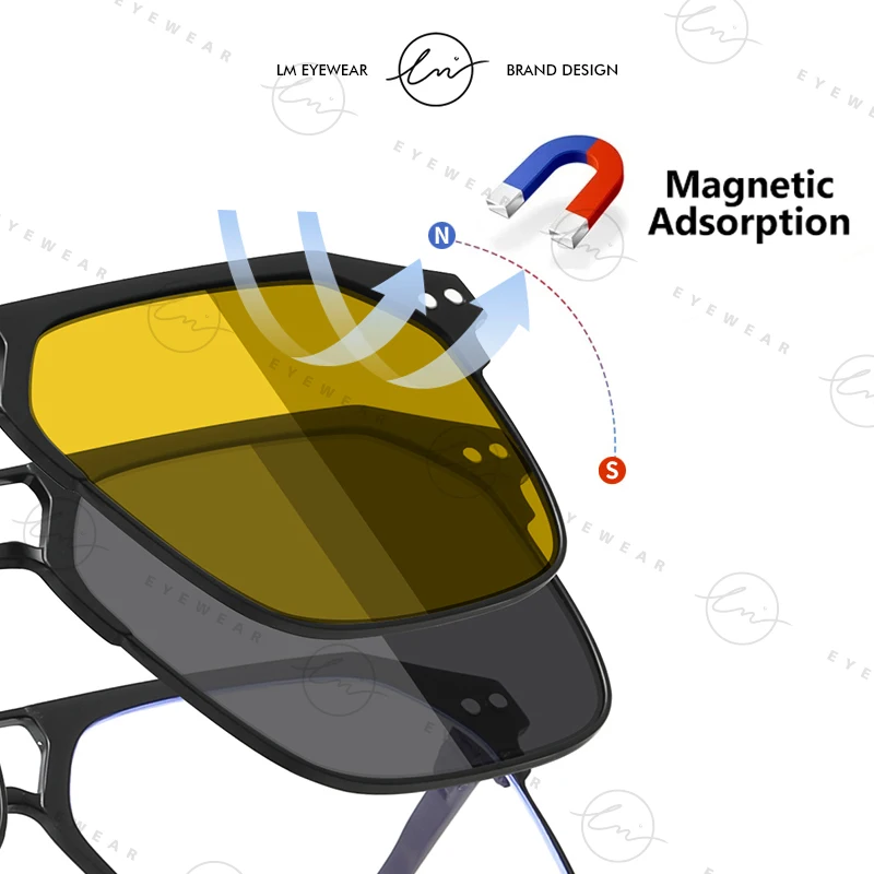 LM 2025 جديد 3 في 1 نظارات رجالية مغناطيسية متعددة الوظائف مستقطبة للرؤية الليلية والنهارية نظارات زرقاء تحجب الضوء