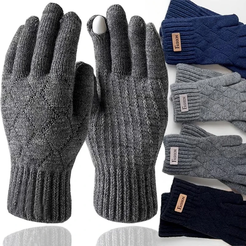 

Men Knitted Thick Thermal Full Finger Gloves Women Men Fashion Winter Outdoor Warm Wool Driving Gloves Touchscreen Mittens