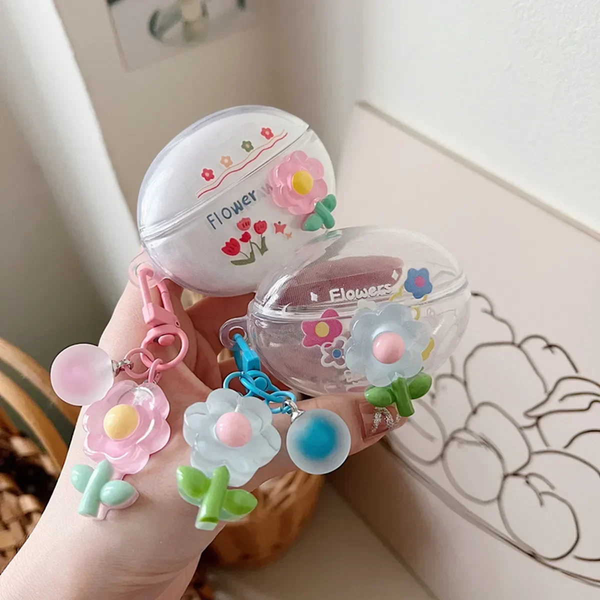 Cover For Huawei Freebuds 6i 5i Cute Cartoon DIY beautiful flower design headset Protection Case with keychain For Girls Women