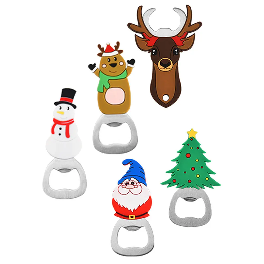 

5Pcs Christmas Cartoon Bottle Openers Metal Beer Opener Portable Kitchen Party Tool Beer Opener Christmas Party Gifts