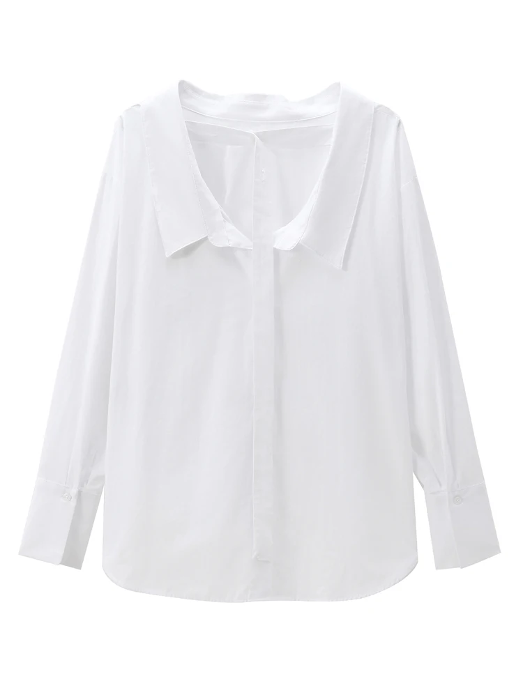 KAOPU ZA Women with tie buttons poplin shirt vintage lapel-neck long sleeves button-up female blouses blusas chic tops