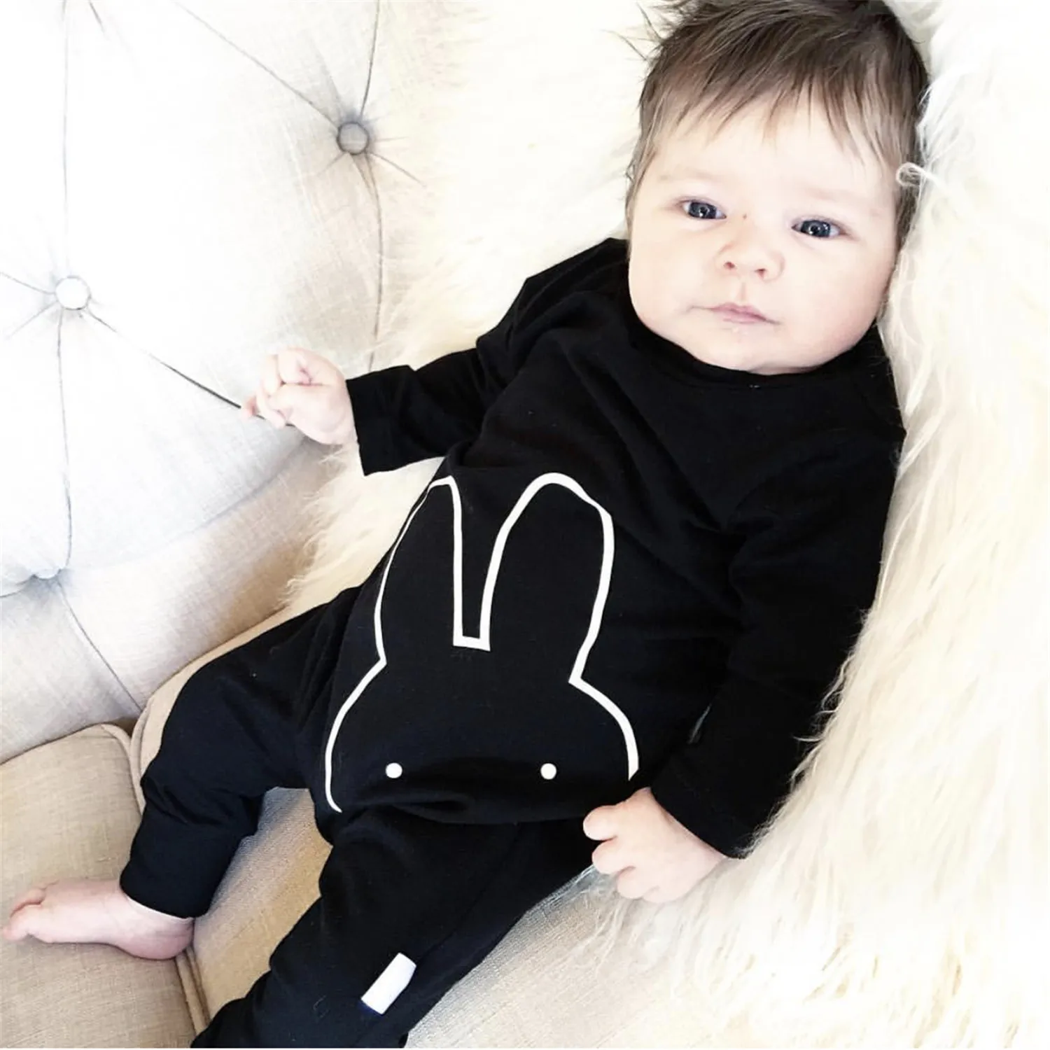 Spring Autumn Newborn Infant Baby Girl One Piece Jumpsuit Clothing Cute Bunny Printed Toddler Baby Girl Romper Onesie Clothes