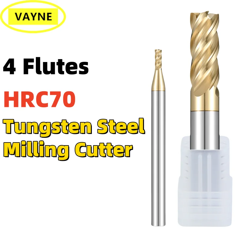 1PCS 1-20 HRC70 4Flute Milling Cutter Tungsten Steel Carbide Titanium Alloy Nano Coating Flat End Mill For Maching Endmill Tool