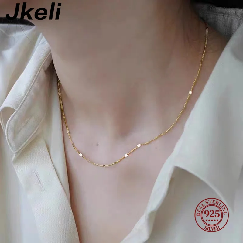 Jkeli  real 925 silver necklace women\'s sterling silver collarbone chain necklace glitter chain necklace silver jewelry