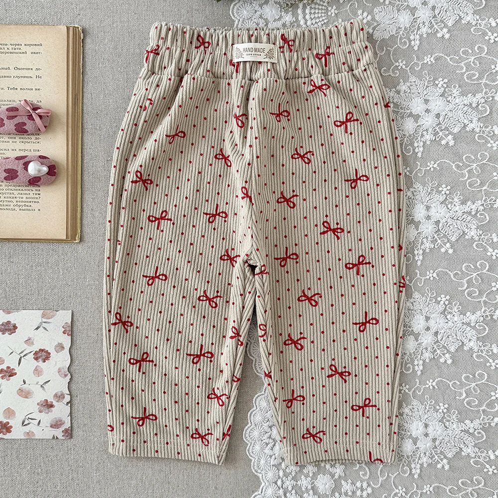 MILANCEL Babyhosen 6M-3T Baby Jungenhosen Niedliche Schleifen-Punkte Kleinkind Freizeithosen Herbst Cordhosen für Babymädchen – Detail 22
