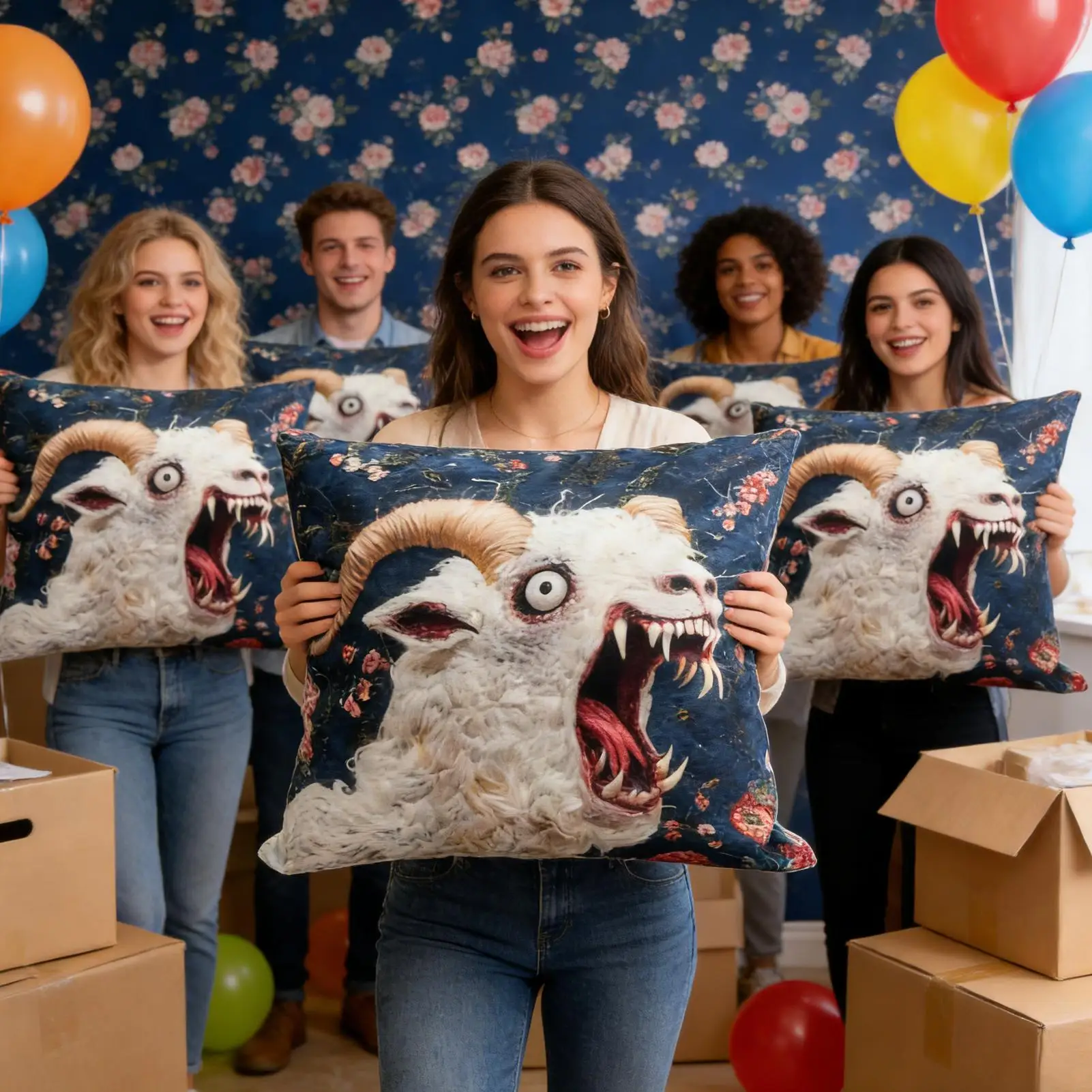Couch Pillow Covers 45 X 45cm Farmhouse Screaming Sheep Head Home Decor Living Room Pillow Covers For Thanksgiving New Year