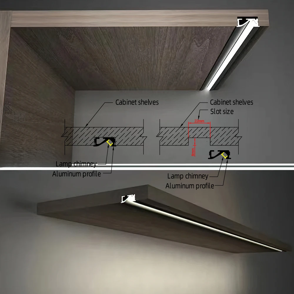 20*9mm 1pcs 0.5m Premium Embedded Installation LED Aluminum Profile Strip Light for Cabinets Wardrobes Wine Cabinets Bookcases