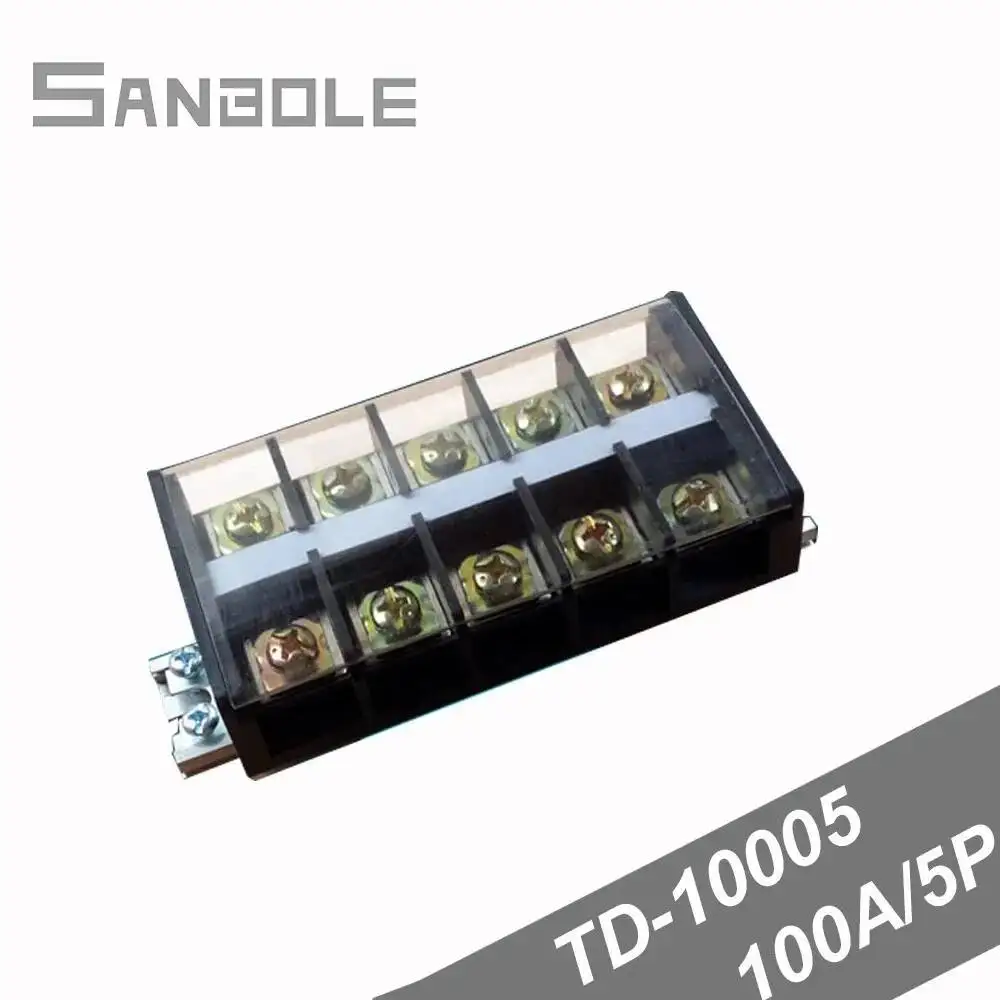 TD-10005 Barrier 100A/5P Connection Terminal Blocks Dual Row With Cover Screws Plate Fixed Universal Barrier Strip