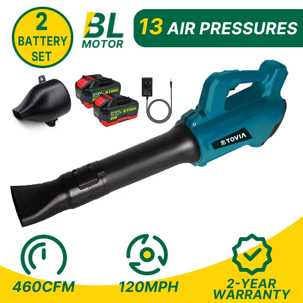 

T TOVIA 21V 4AH Brushless Leaf Blower 460 CFM and 120 MPH Electric Air Blower Dust Sweeper Garden Tools For 18V Makita Battery