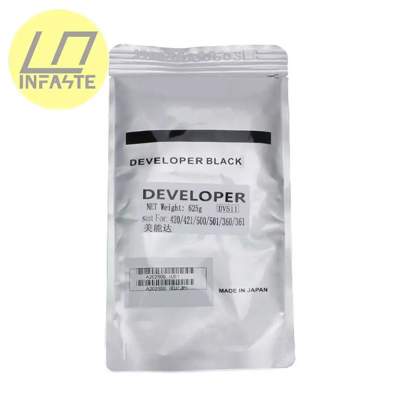 Infaste High quality DV511 Developer Powder OEM Compatible 625g for Konica Minolta BH420 421 500 501 360 361 Copier Spare Parts