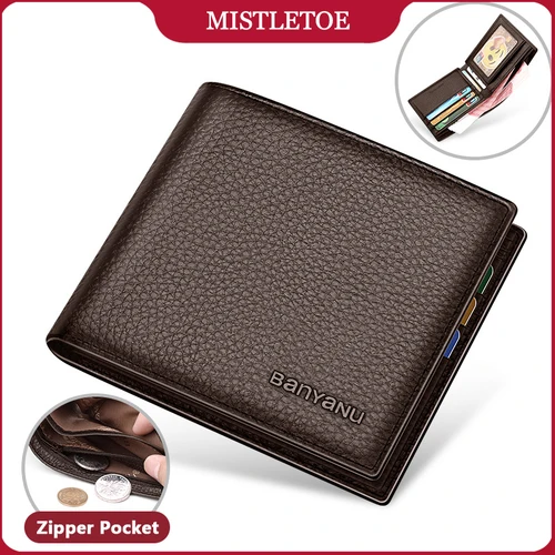 Cartera de hombre de negocios, diseño Simple, plegable, de piel de vaca, de cuero genuino, para tarjetas de crédito, regalos de cumpleaños