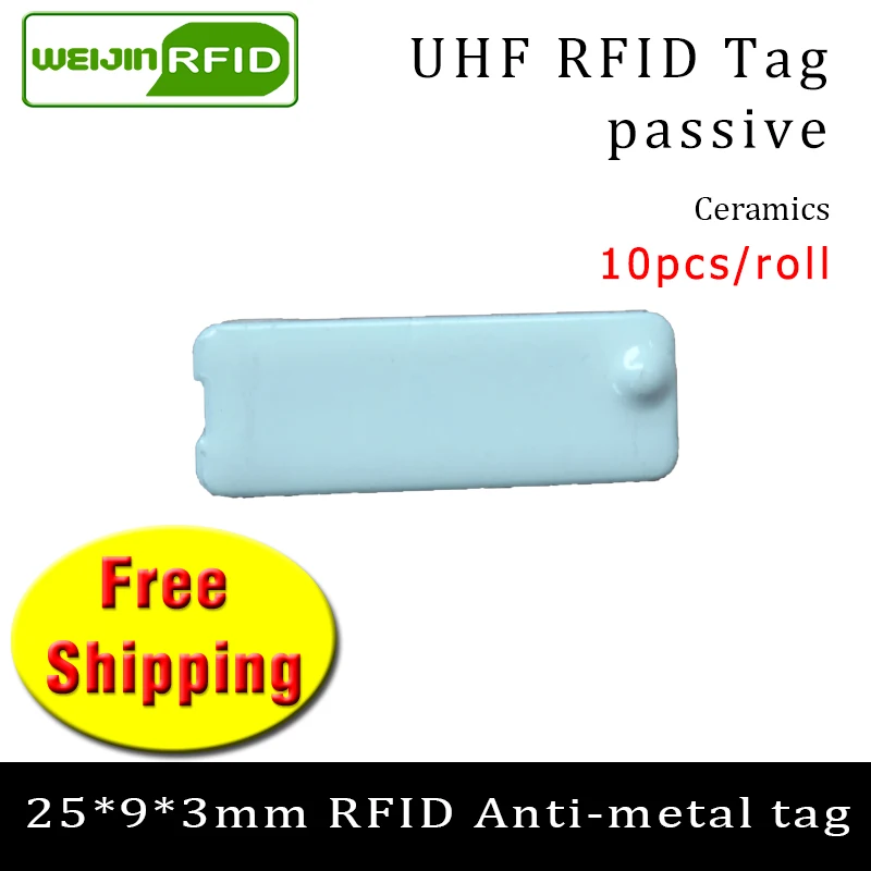 

10PCS UHF RFID anti metal tag 915mhz 868mhz Alien EPCC1G2 6C carrier 25*9*3mm rectangle Ceramics smart card passive RFID tags