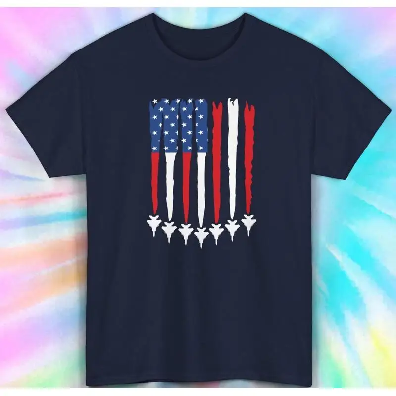 Jet Planes Stripes American Flag T Shirt Patriotic USA S 5XL