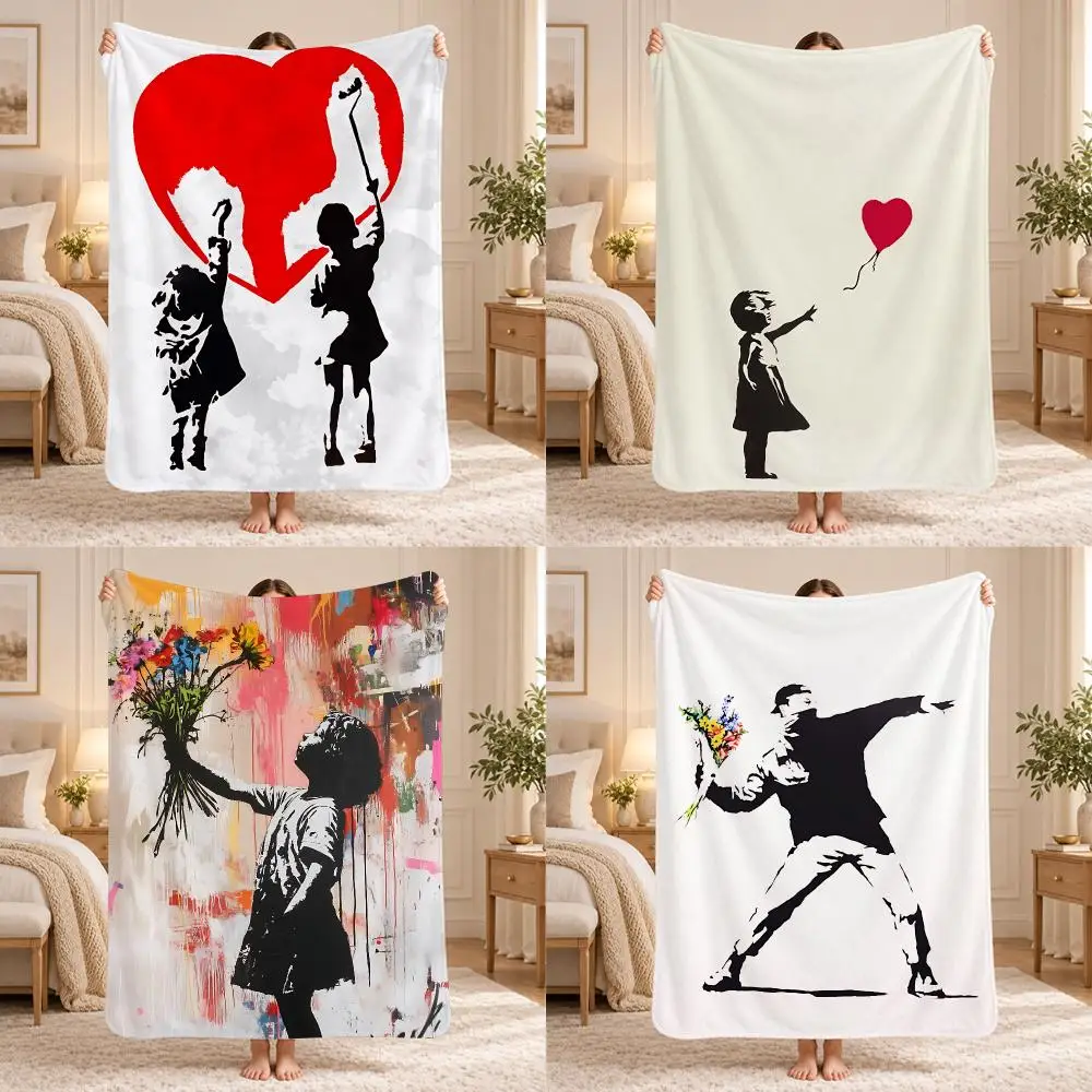 B-Banksy Street Art Throw 240g Lightweight Flannel Blanket, Soft Skin Throw Blanket for Sofa Bedroom