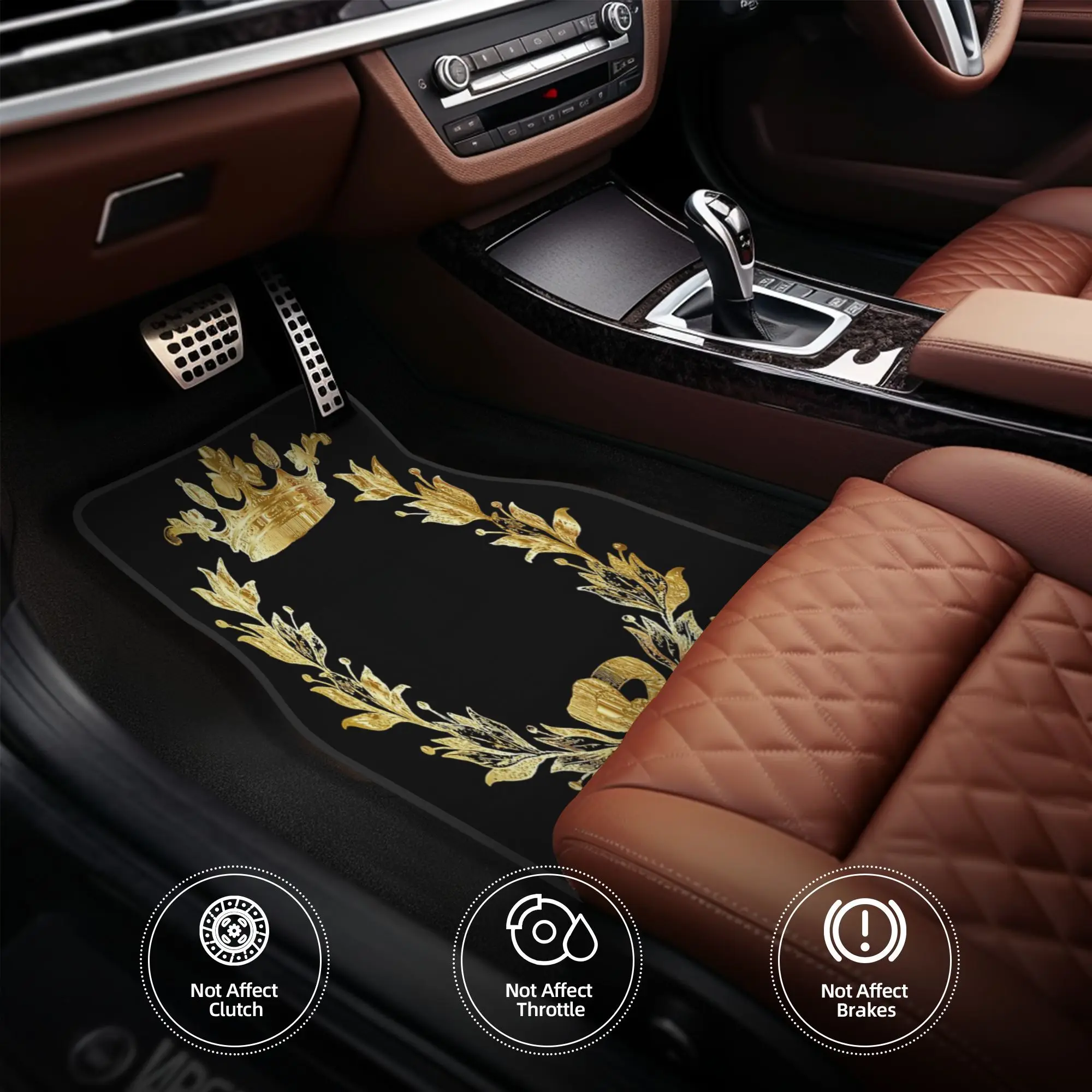4pcs Vive Le Roy French Royal Car Floor Mats - Elegant Golden & Luxury Design, Durable Polyester Fiber, Fit For Cars, Universal