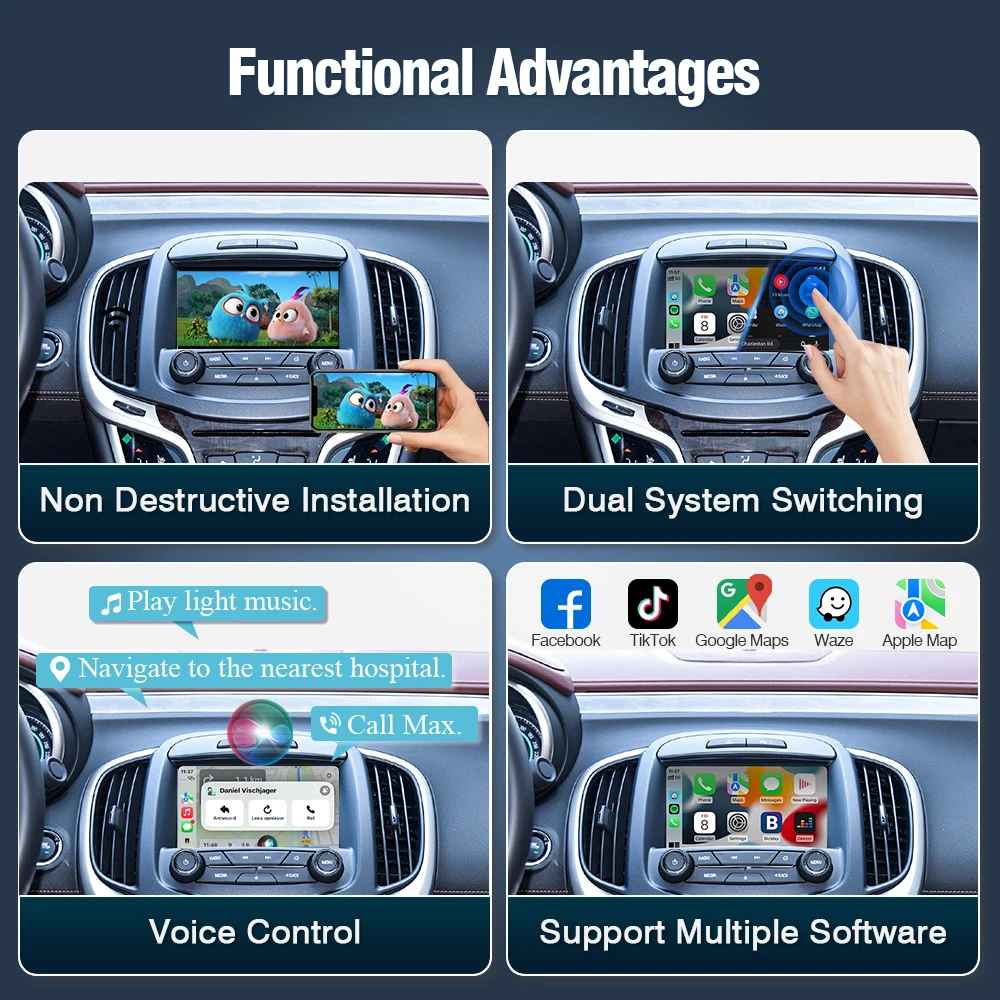 AUTOTOP Kabelloses Apple CarPlay Android Auto Nachrüst-Interface für GM HMI 2.0 HMI 2.5 IO5 IO6 8 Zoll Werksbildschirm Opel Insignia Buick Regal Cadillac ATS CTS XTS SRX Chevrolet Corvette Impala