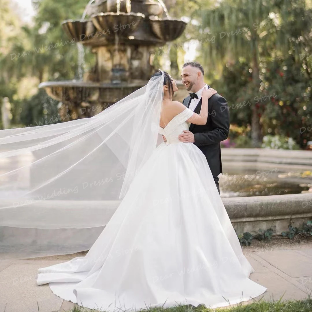 Vestidos de casamento em linha para mulheres, sexy fora do ombro, Princess Side Split, cetim, vestidos de noiva formais, simples, 2022